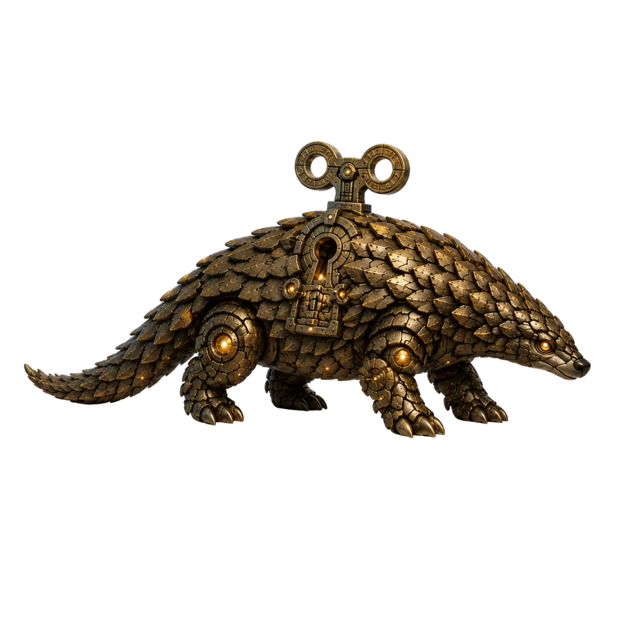 A brass Clockwork Pangolin, one of the creatures made with Image to 3D Lab